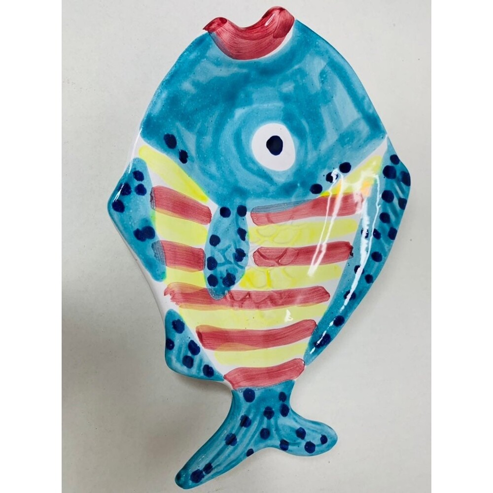 Bright & Colorful LA MUSA Pottery Fish Plate Shallow Bowl, Hand Painted, Italy
